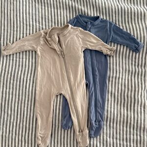 Kyte Baby Footies Set of 2 Oat and Slate Baby One-Piece Zipper Sleepers
